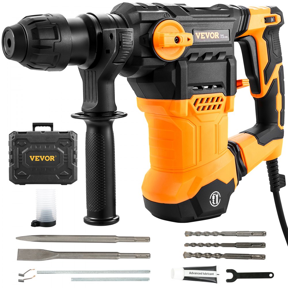 VEVOR 1-1/4 Inch SDS-Plus Rotary Hammer Drill, 13 Amp Corded Drills, Heavy Duty Chipping Hammers with Vibration Control & Safety Clutch, Electric Demolition Hammers Variable Speed, Power Tool For Conc