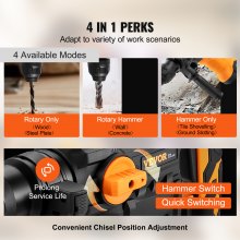 VEVOR 1-1/4 Inch SDS-Plus Rotary Hammer Drill, 13 Amp Corded Drills, Heavy Duty Chipping Hammers with Vibration Control & Safety Clutch, Electric Demolition Hammers Variable Speed, Power Tool For Conc