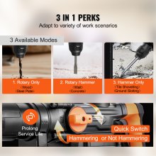 VEVOR 1-9/16 Inch SDS-Max Rotary Hammer Drill, 13Amp Corded Drills, Heavy Duty Chipping Hammers with Vibration Control & Safety Clutch, Electric Demolition Hammers Variable Speed, Power Tool For Concr