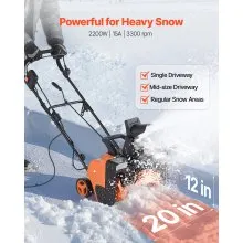 VEVOR 15A 20 in  Electric Corded Snow Blower 25 ft Throw Distance Snow Thrower