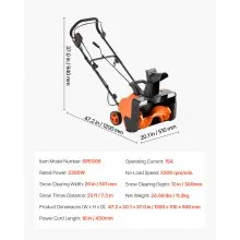 VEVOR 15A 20 in  Electric Corded Snow Blower 25 ft Throw Distance Snow Thrower