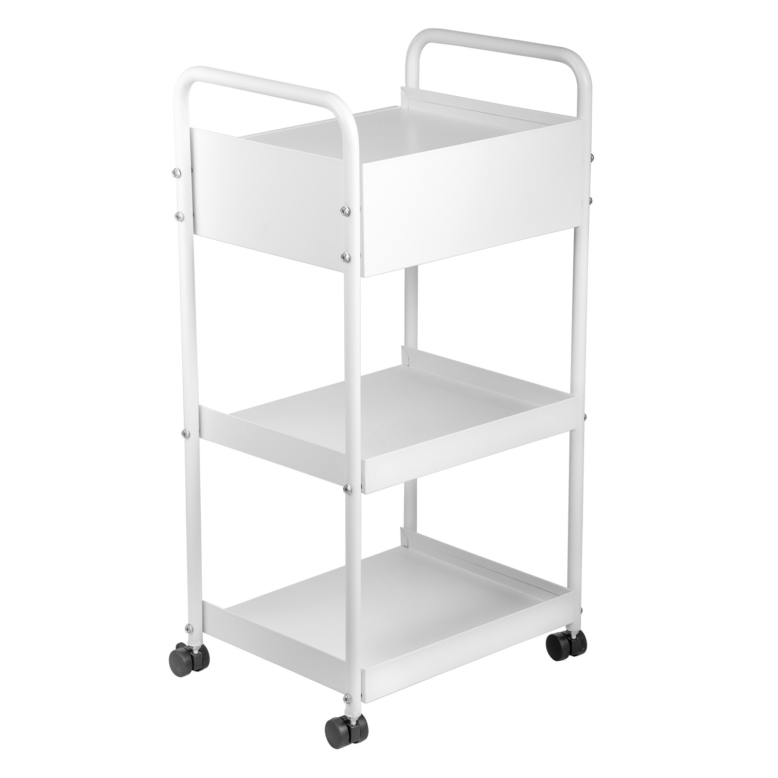 VEVOR Lab Cart, 3 Tiers Lab Trolley, Steel Lab Utility Cart, 360° Rolling Lab Cart, Locking Drawer Stainless Steel Lab Cart, Iron Frame Laboratory Cart, White Paint Lab Serving Cart for Laboratory