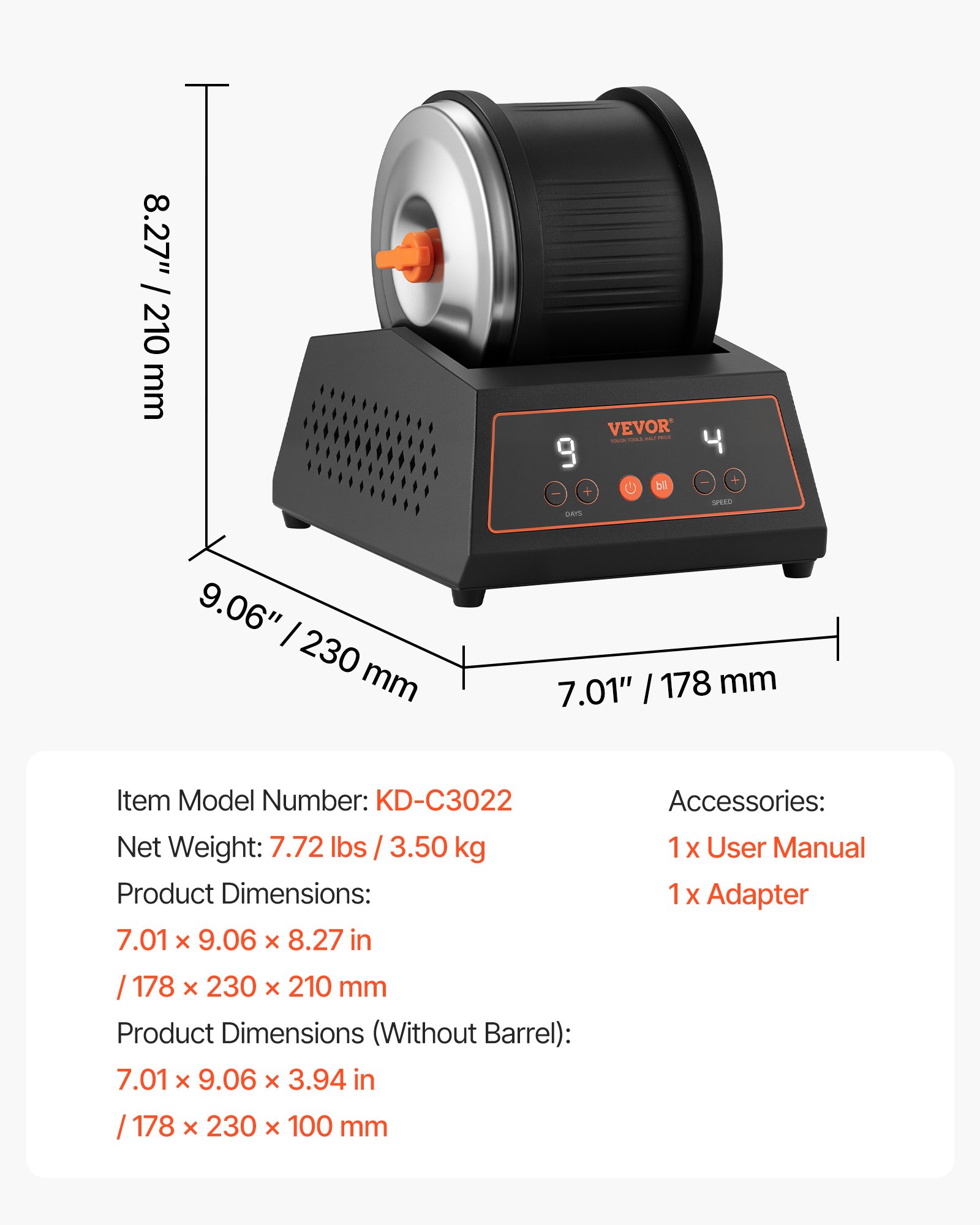 VEVOR Rock Tumbler Kit, 4lbs Rock Polishing Kit, 4 Speed Settings 9-Day Polishing Timer Stone Polishing Kit, Belt-Free Rock Polisher with Adapter & Overload Protection, Rock Polisher for Adults Kids
