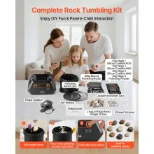 VEVOR Rock Tumbler Kit, 3 lbs Rock Polishing Kit, 4 Speed Settings 9-Day Polishing Timer Stone Polishing Kit, Rock Polisher with Rough Gemstones and Polishing Grits, Rock Polisher for Adults Kids