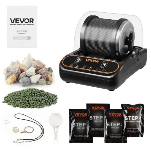 VEVOR Rock Tumbler, 2 lb Rock Polishing Machine, Rocks Tumbling Kit with 4-Speed Adjustment, 1–9 Day Timer, PC Sound Reduction Cover & TPU Drum, Direct Drive Motor Rocks Polishing, Quiet Operation