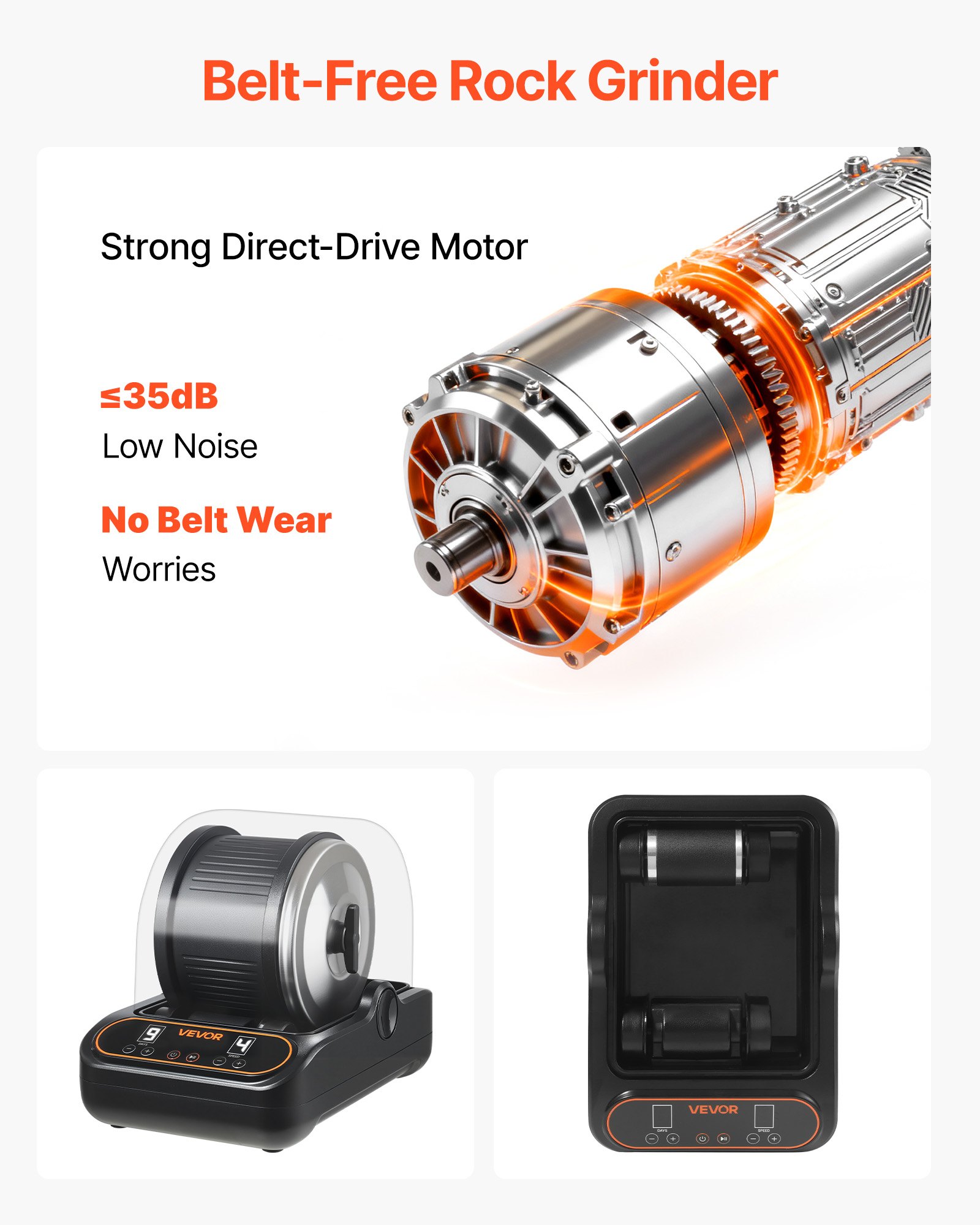VEVOR Rock Tumbler, 3 lb Rock Polishing Machine, Rocks Tumbling Kit with 4-Speed Adjustment, 1–9 Day Timer, PC Sound Reduction Cover & TPU Drum, Direct Drive Motor Rocks Polishing, Quiet Operation