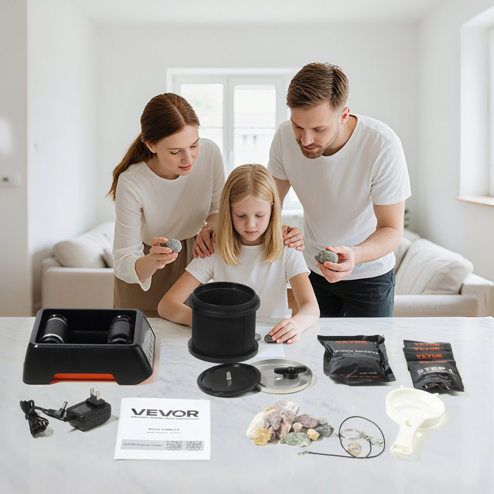 VEVOR Rock Tumbler, 0.45kg Rock Polishing Machine, Rocks Tumbling Kit with 4-Speed Adjustment, 1–9 Day Timer, Direct Drive Motor Rocks Polishing Kit for Rose Quartz, Amethyst, Red Jasper, Lapis Lazuli