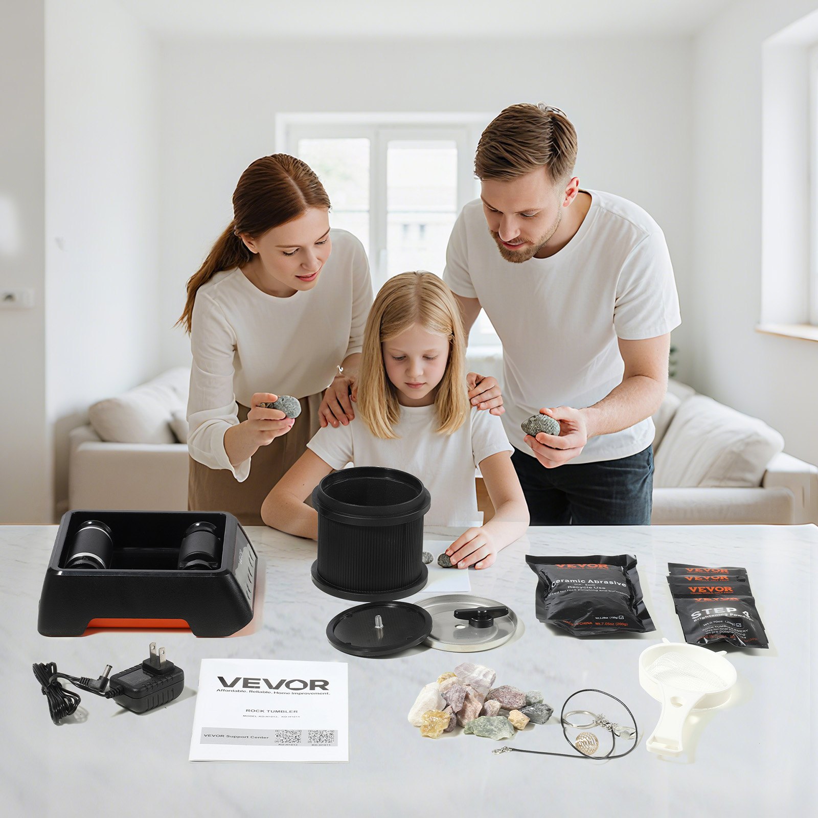 VEVOR Rock Tumbler, 0.45kg Rock Polishing Machine, Rocks Tumbling Kit with 4-Speed Adjustment, 1–9 Day Timer, Direct Drive Motor Rocks Polishing Kit for Rose Quartz, Amethyst, Red Jasper, Lapis Lazuli