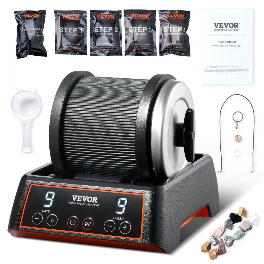 VEVOR Rock Tumbler Kit 2,5 lb Rock Polisher 9 rychlostí 9denní časovač se zrny