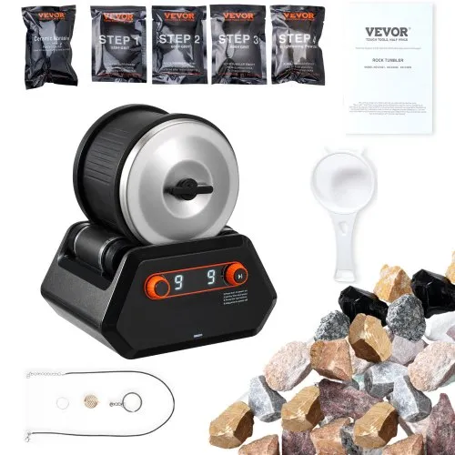 VEVOR Rock Tumbler Kit, 4 lbs Rock Polishing Kit, 9 Speed Settings 9-Day Polishing Timer Stone Polishing Kit, Rock Polisher with Rough Gemstones and Polishing Grits, Rock Polisher for Kids Adults