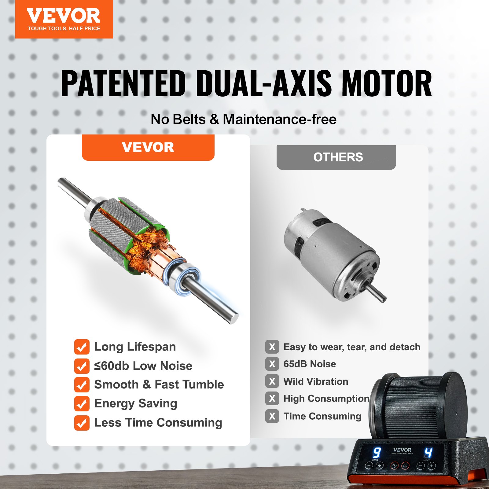 VEVOR Rock Tumbler Kit, Beltless Pro Stone Tumbler for Kids, 1lb Barrel/9-Day Timer/4 Speeds, Advanced Rock Polisher includes Rough Gemstones/Grits/Jewelry Fastenings/Learning Guide for All Ages