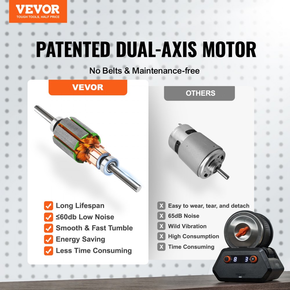 VEVOR Rock Tumbler Kit 3lb Rock Polisher Rough Gemstones 4 Polishing Grits