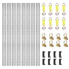 VEVOR E Track Tie-Down Rail Kit, 34PCS 5FT E-Tracks Set Includes 8 Steel Rails & 2 Single Slot & 8 O Rings & 8 Tie-Offs w/ D-Ring & 8 End Caps, Securing Accessories for Cargo, Motorcycles, and Bikes