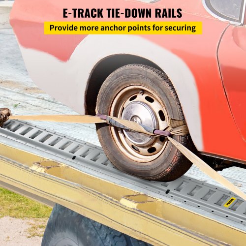 VEVOR E-Track Tie-Down Rail, 4PCS 8-FT Steel Rails w/ Standard 1"x2.5" Slots, Compatible with O and D Rings & Tie-Offs and Ratchet Straps & Hooked Chains, for Cargo and Heavy Equipment Securing