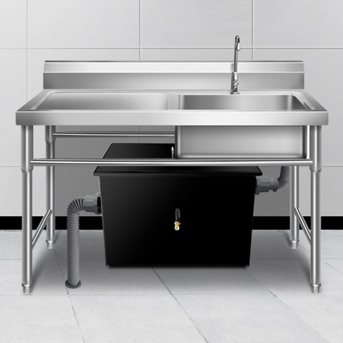 VEVOR Commercial Grease Interceptor, 100 LBS Capacity, Under Sink Grease Trap with 50 GPM Flow Rate, Coated Carbon Steel Grease Interceptor with Side Water Inlet, for Restaurant Factory Kitchen, Black