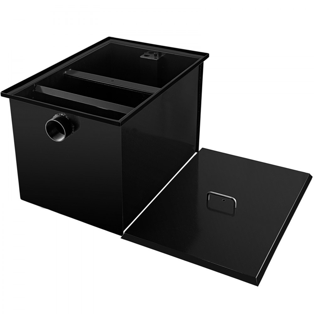 VEVOR Interceptor de grasa comercial 14 LB, trampa de grasa de acero al carbono 7 GPM, trampa interceptora de grasa con entrada de agua lateral, trampa de grasa debajo del fregadero para restaurante, cantina, fábrica, cocina casera