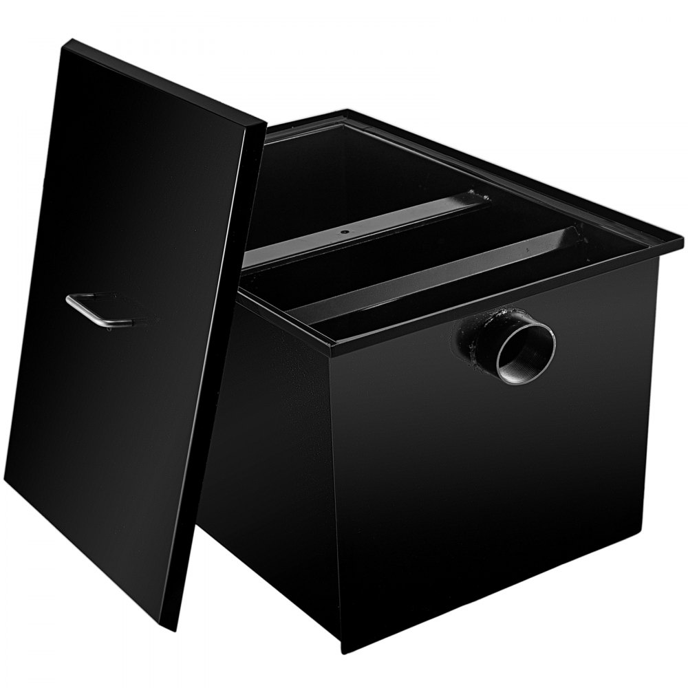 VEVOR Interceptor de grasa comercial 14 LB, trampa de grasa de acero al carbono 7 GPM, trampa interceptora de grasa con entrada de agua lateral, trampa de grasa debajo del fregadero para restaurante, cantina, fábrica, cocina casera