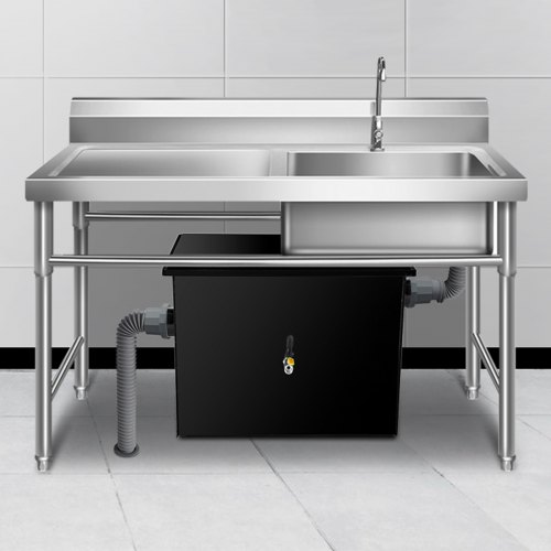 VEVOR Commercial Grease Interceptor 20 LB, Carbon Steel Grease Trap 10 GPM, Grease Interceptor Trap with Side Water Inlet, Under Sink Grease Trap for Restaurant Canteen Factory Home Kitchen