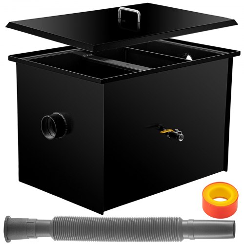 VEVOR Commercial Grease Interceptor 20 LB, Carbon Steel Grease Trap 10 GPM, Grease Interceptor Trap with Side Water Inlet, Under Sink Grease Trap for Restaurant Canteen Factory Home Kitchen