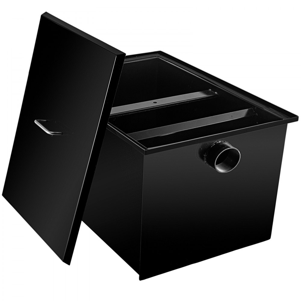 VEVOR Commercial Grease Interceptor 20 LB, Carbon Steel Grease Trap 10 GPM, Grease Interceptor Trap with Side Water Inlet, Under Sink Grease Trap for Restaurant Canteen Factory Home Kitchen