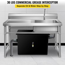 VEVOR Commercial Grease Interceptor 30 LB, Carbon Steel Grease Trap 15 GPM, Grease Interceptor Trap with Side Water Inlet, Under Sink Grease Trap for Restaurant Canteen Factory Home Kitchen