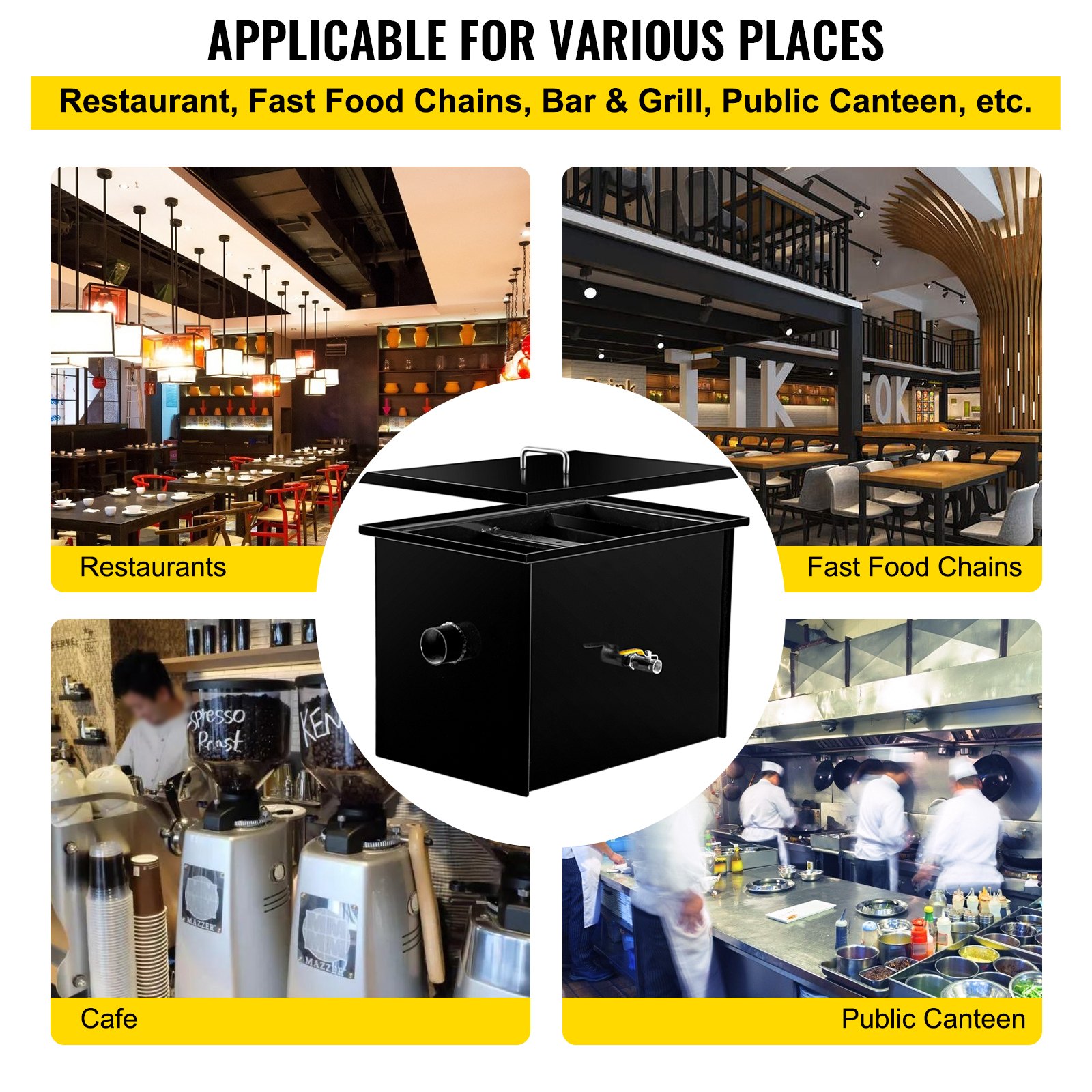 VEVOR Commercial Grease Interceptor 30 LB, Carbon Steel Grease Trap 15 GPM, Grease Interceptor Trap with Side Water Inlet, Under Sink Grease Trap for Restaurant Canteen Factory Home Kitchen