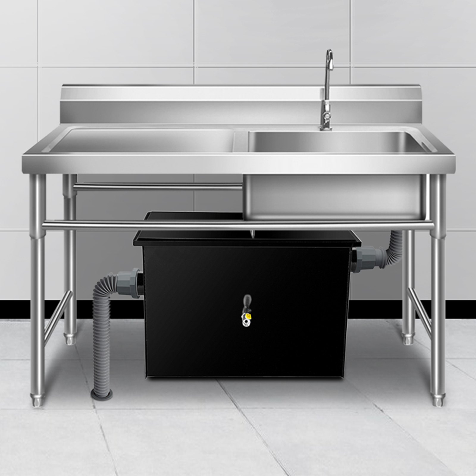 VEVOR Commercial Grease Interceptor 30 LB, Carbon Steel Grease Trap 15 GPM, Grease Interceptor Trap with Side Water Inlet, Under Sink Grease Trap for Restaurant Canteen Factory Home Kitchen