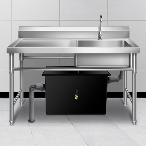 VEVOR Commercial Grease Interceptor 50 LB, Carbon Steel Grease Trap 25 GPM, Grease Interceptor Trap with Side Water Inlet, Under Sink Grease Trap for Restaurant Canteen Factory Home Kitchen