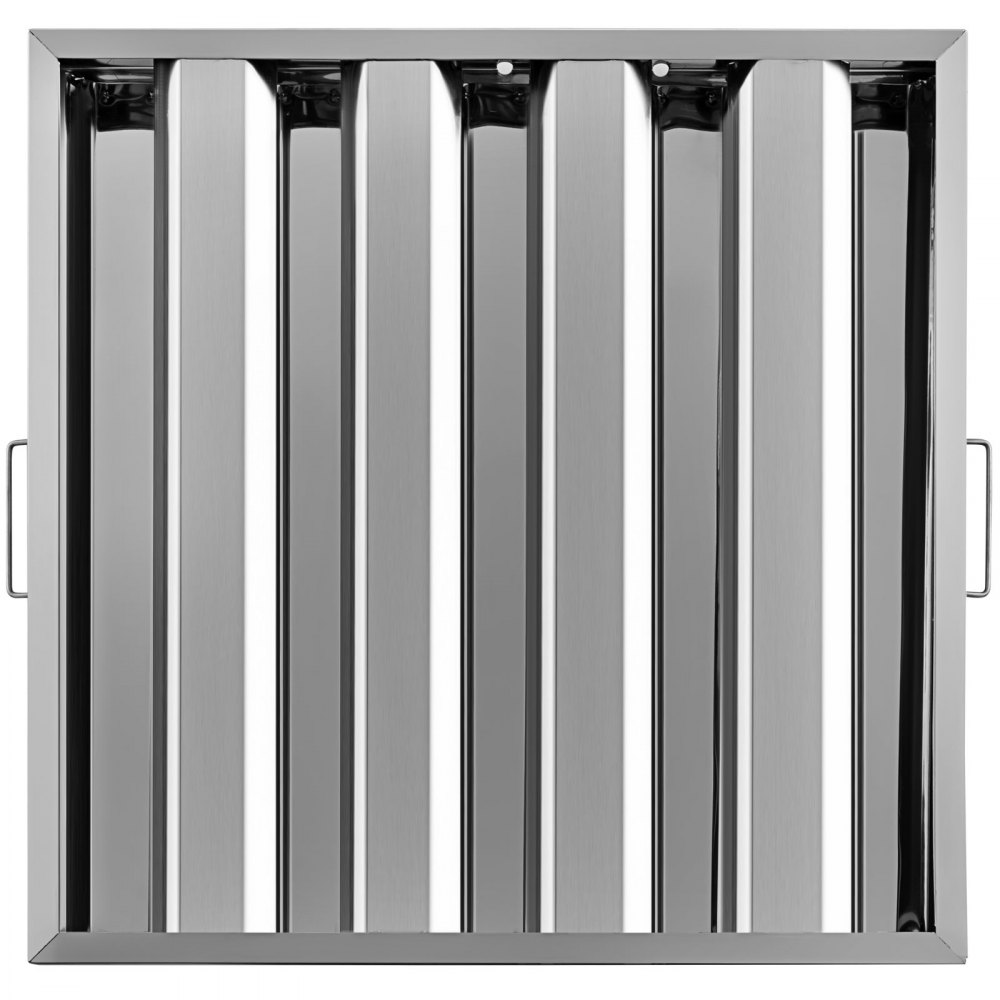 6Pcs/Set 430 Stainless Steel Range Hood Filter With 4 Grooves Baffle Grease Filter 20 x 20 Inch For Commercial Kitchen