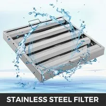 VEVOR Pack of 6 Hood Filters 19.5W x 24.5H Inch, 430 Stainless Steel 4 Grooves Commercial Hood Filters, Range Hood Filter for Grease Rated Commercial Kitchen Exhaust Hoods