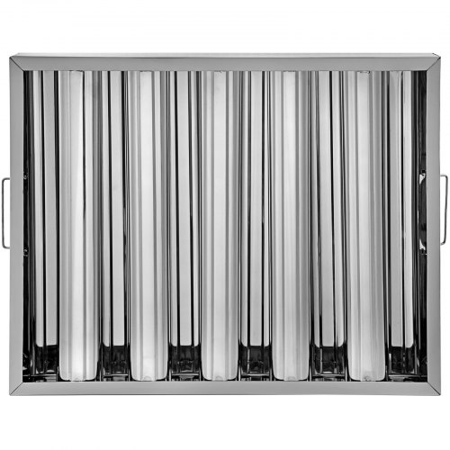 6Pcs/Set 430 Stainless Steel Range Hood Filter With 5 Grooves Baffle Grease Filter 20 x 16 Inch For Commercial Kitchen