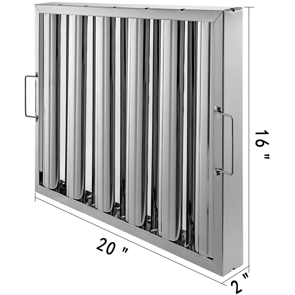 VEVOR Pack of 6 Hood Filters 19.5W x 15.5H Inch, 430 Stainless Steel 5 Grooves Commercial Hood Filters, Range Hood Filter for Grease Rated Commercial Kitchen Exhaust Hoods