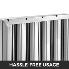 6Pcs/Set 430 Stainless Steel Range Hood Filter With 5 Grooves Baffle Grease Filter 20 x 16 Inch For Commercial Kitchen
