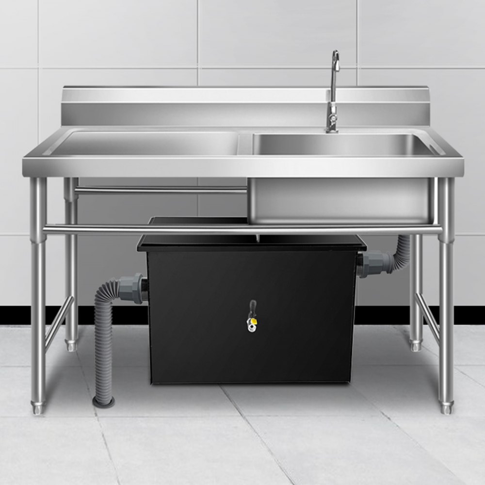 VEVOR Commercial Grease Interceptor 70 LB, Carbon Steel Grease Trap 35 GPM, Grease Interceptor Trap with Side Water Inlet, Under Sink Grease Trap for Restaurant Canteen Factory Home Kitchen