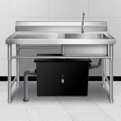 VEVOR Commercial Grease Interceptor 40 LB, Carbon Steel Grease Trap 20 GPM, Grease Interceptor Trap with Side Water Inlet, Under Sink Grease Trap for Restaurant Canteen Factory Home Kitchen