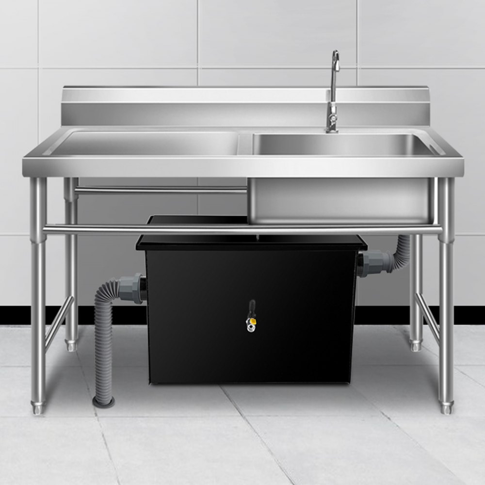 VEVOR Commercial Grease Interceptor 40 LB, Carbon Steel Grease Trap 20 GPM, Grease Interceptor Trap with Side Water Inlet, Under Sink Grease Trap for Restaurant Canteen Factory Home Kitchen