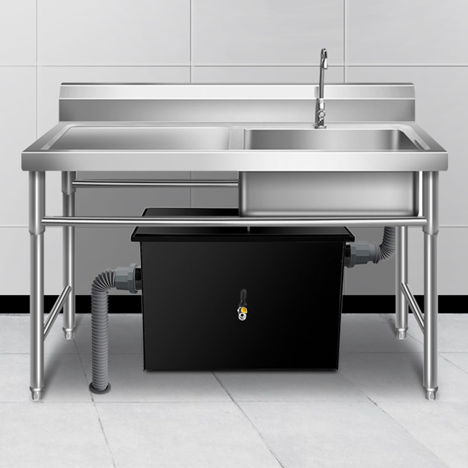 VEVOR Commercial Grease Interceptor 40 LB, Carbon Steel Grease Trap 20 GPM, Grease Interceptor Trap with Side Water Inlet, Under Sink Grease Trap for Restaurant Canteen Factory Home Kitchen