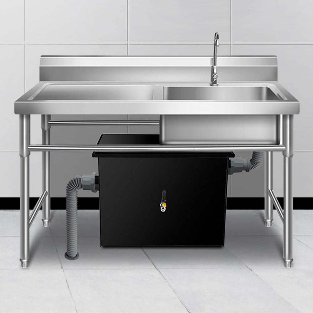VEVOR Commercial Grease Interceptor 8 LB, Carbon Steel Grease Trap 4 GPM, Grease Interceptor Trap with Side Water Inlet, Under Sink Grease Trap for Restaurant Canteen Factory Home Kitchen