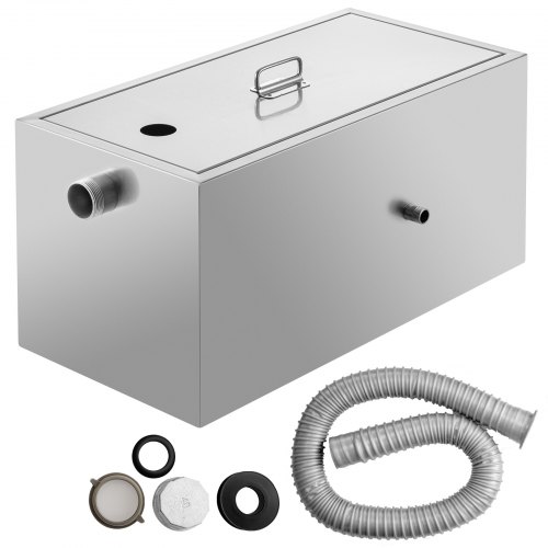VEVOR Commercial Grease Interceptor, 13GPM Commercial Grease Trap, 20LB Grease Interceptor, Stainless Steel Grease Trap w/ Top & Side Inlet, Under Sink Grease Trap for Restaurant Factory Home Kitchen