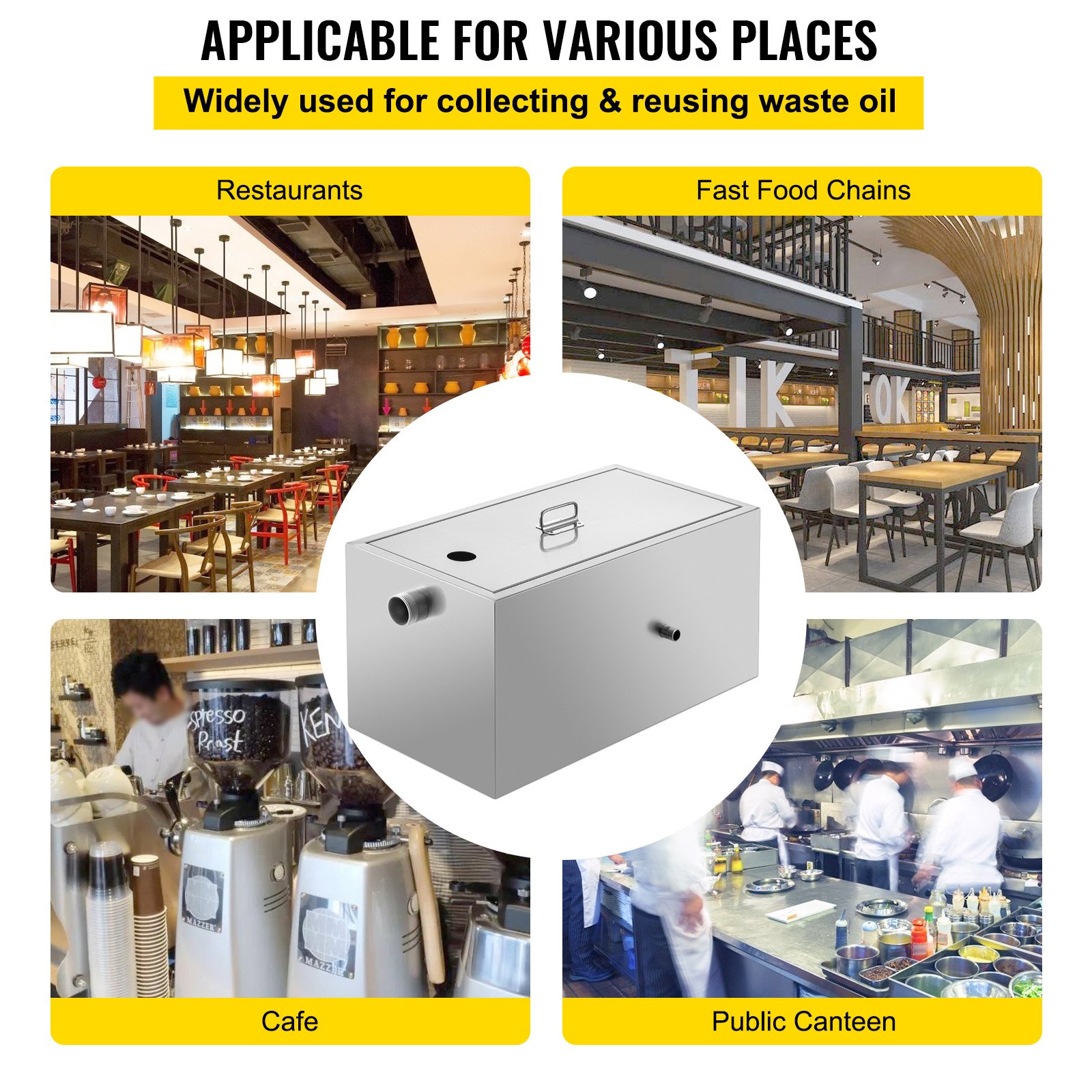 VEVOR 25LB Commercial Grease Trap, 13GPM Commercial Grease Interceptor, Stainless Steel Grease Trap w/Top & Side Inlet, Under Sink Grease Trap for Restaurant Factory Home Kitchen