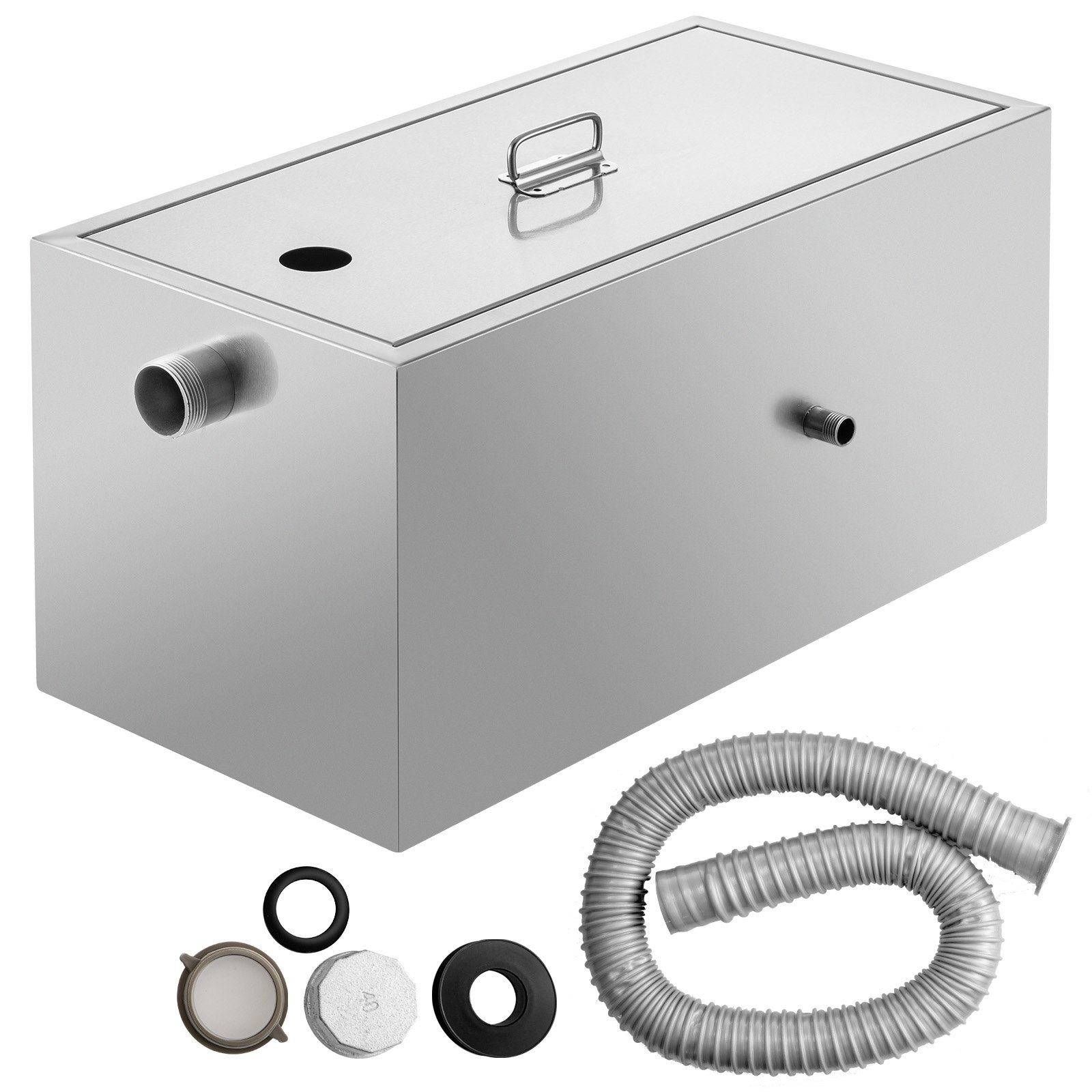 VEVOR Commercial Grease Interceptor, 13GPM Commercial Grease Trap, 20LB Grease Interceptor, Stainless Steel Grease Trap w/ Top & Side Inlet, Under Sink Grease Trap for Restaurant Factory Home Kitchen
