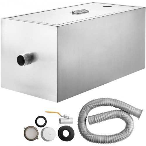 VEVOR Commercial Grease Interceptor, 6 GPM Commercial Grease Trap, 8 LB Grease Interceptor, Stainless Steel Grease Trap w/ Top & Side Inlet, Under Sink Grease Trap for Restaurant Factory Home Kitchen