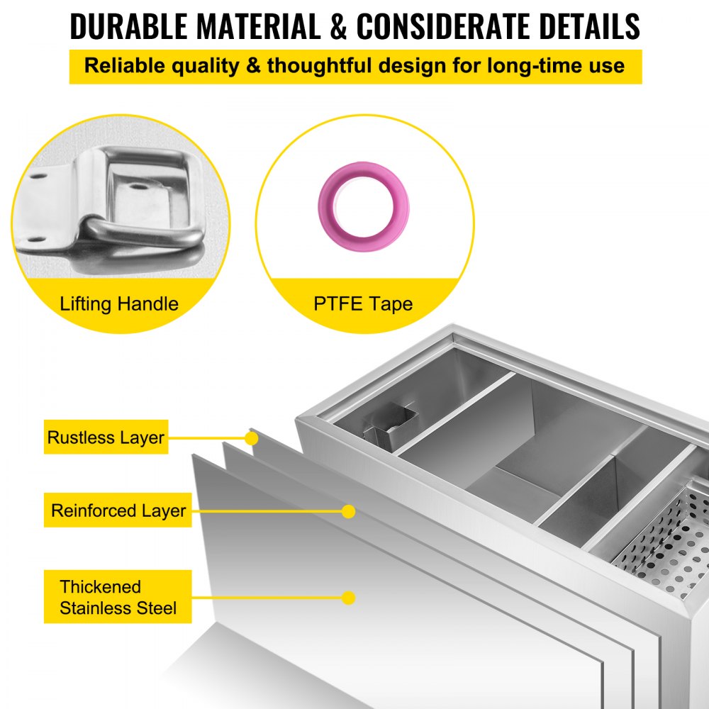 VEVOR Commercial Grease Interceptor, 6 GPM Commercial Grease Trap, 8 LB Grease Interceptor, Stainless Steel Grease Trap w/ Top & Side Inlet, Under Sink Grease Trap for Restaurant Factory Home Kitchen