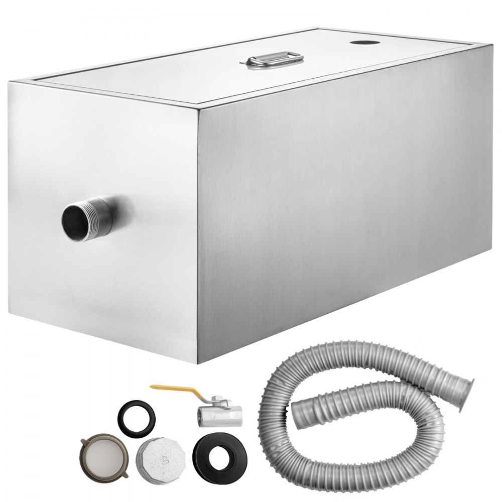 VEVOR Commercial Grease Interceptor, 6 GPM Commercial Grease Trap, 8 LB Grease Interceptor, Stainless Steel Grease Trap w/ Top & Side Inlet, Under Sink Grease Trap for Restaurant Factory Home Kitchen