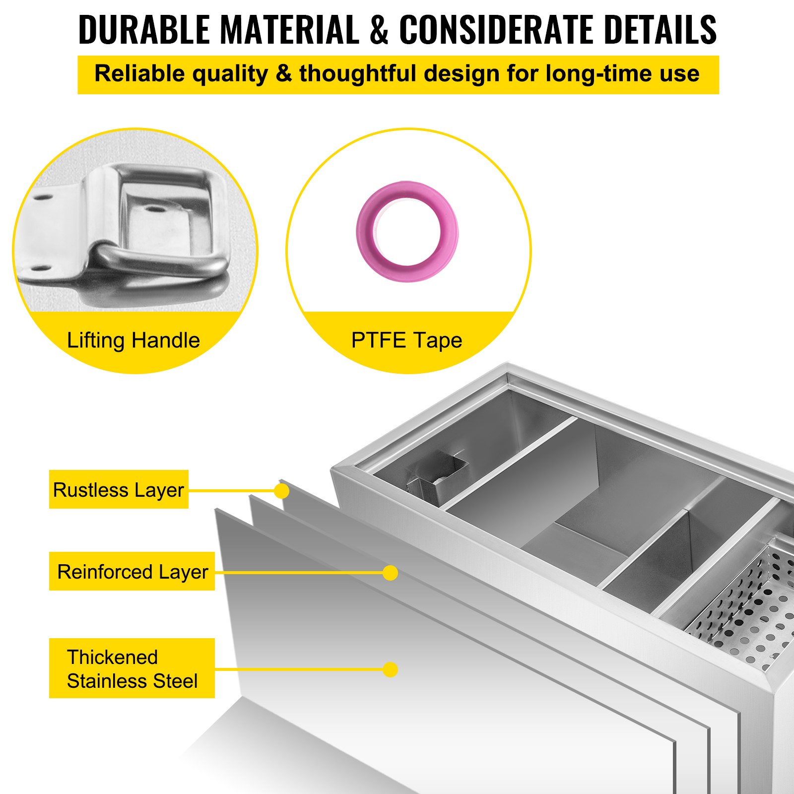 VEVOR Commercial Grease Interceptor, 6 GPM Commercial Grease Trap, 8 LB Grease Interceptor, Stainless Steel Grease Trap w/ Top & Side Inlet, Under Sink Grease Trap for Restaurant Factory Home Kitchen