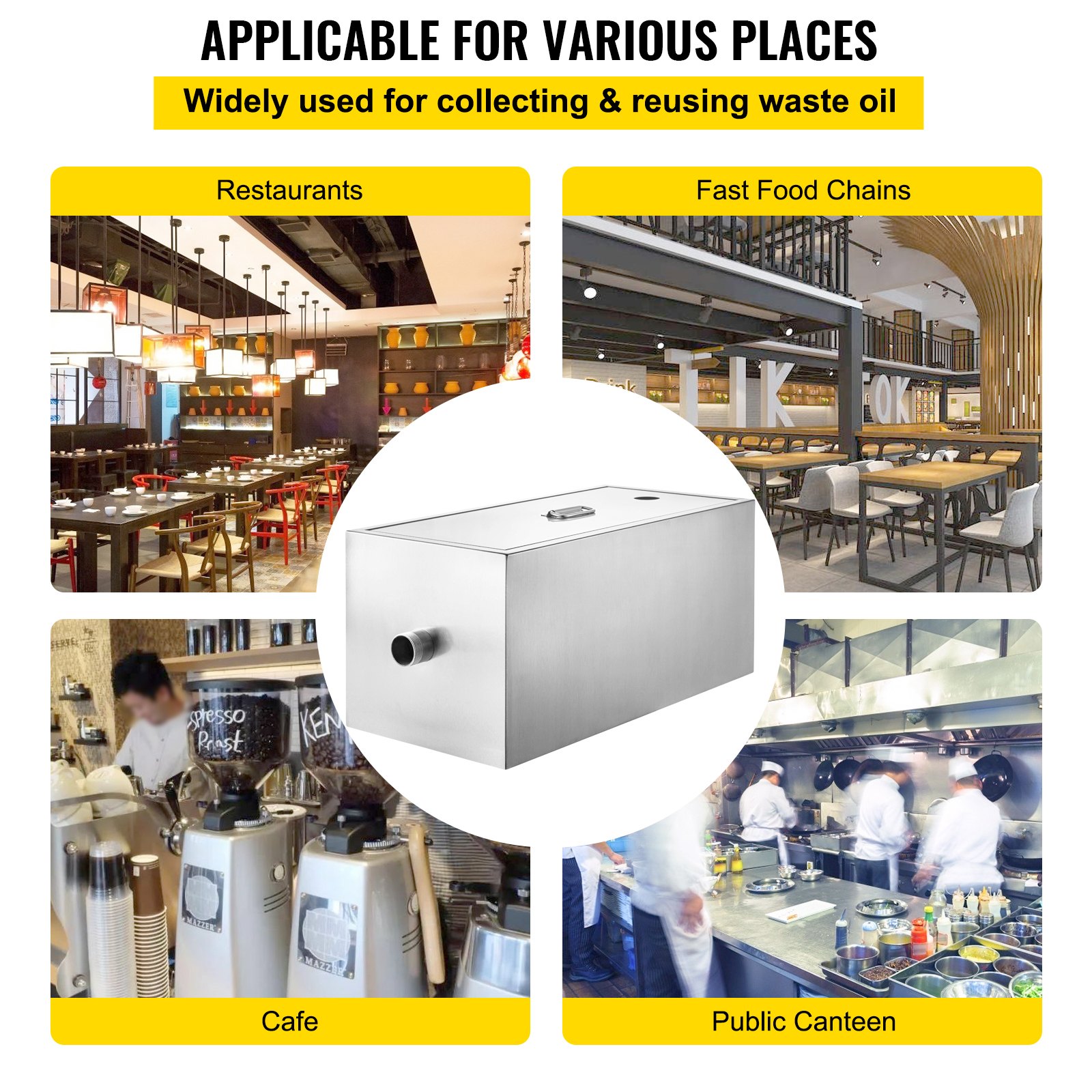 VEVOR Commercial Grease Interceptor, 6 GPM Commercial Grease Trap, 8 LB Grease Interceptor, Stainless Steel Grease Trap w/ Top & Side Inlet, Under Sink Grease Trap for Restaurant Factory Home Kitchen