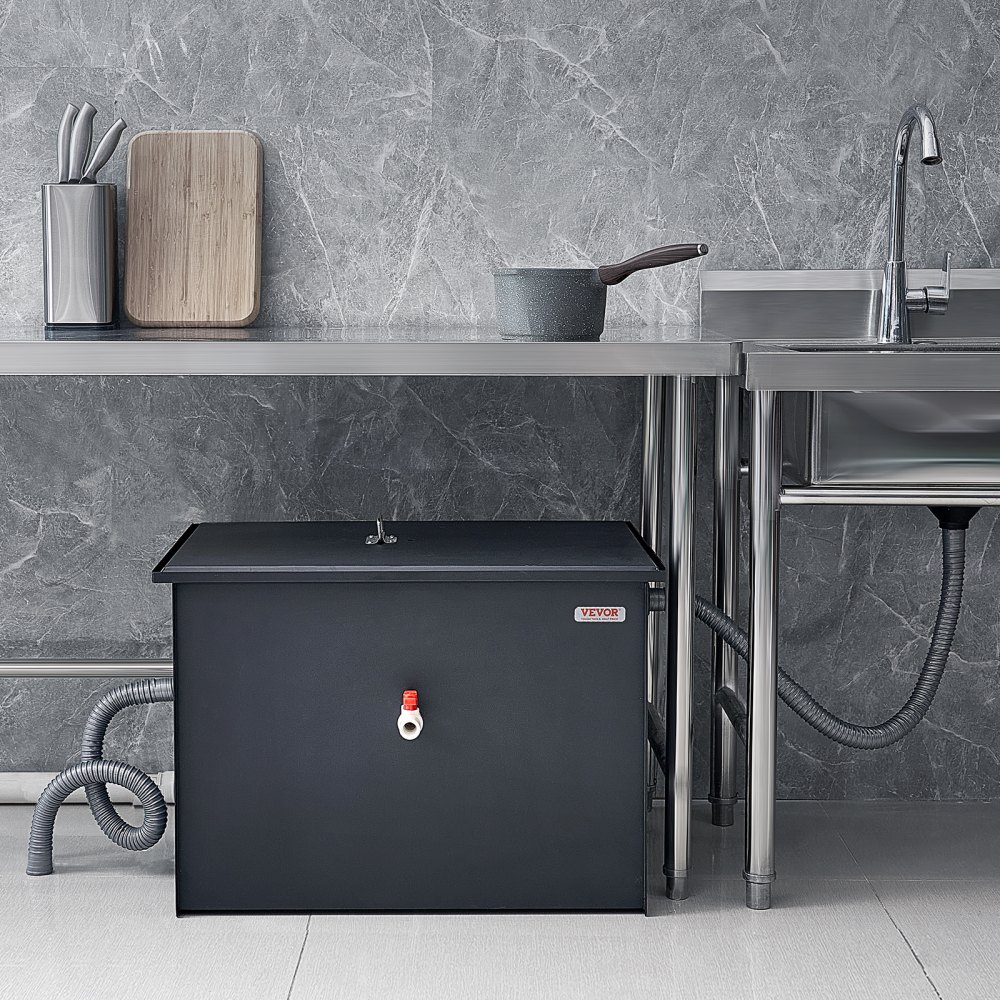 VEVOR Commercial Grease Trap, 50 LBS Grease Interceptor, Side Inlet Interceptor, Under Sink Carbon Steel Grease Trap, 19.3 GPM Waste Water Oil-water Separator, for Restaurant Canteen Home Kitchen