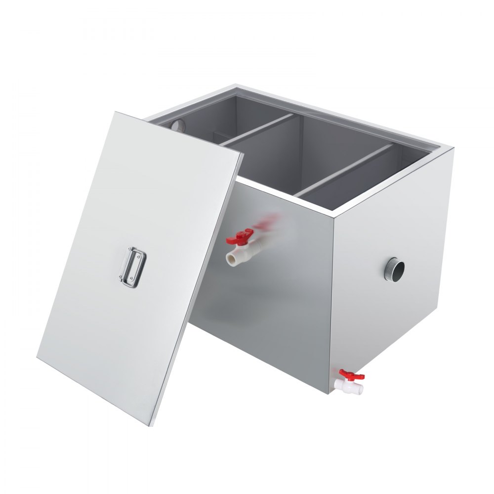 VEVOR Commercial Grease Trap, 40 LBS Grease Interceptor, Side Inlet Interceptor, Under Sink Stainless Steel Grease Trap, 10 GPM Waste Water Oil-water Separator, for Restaurant Canteen Home Kitchen