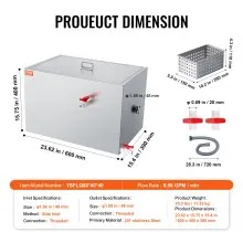 VEVOR Commercial Grease Trap, 40 LBS Grease Interceptor, Side Inlet Interceptor, Under Sink Stainless Steel Grease Trap, 10 GPM Waste Water Oil-water Separator, for Restaurant Canteen Home Kitchen