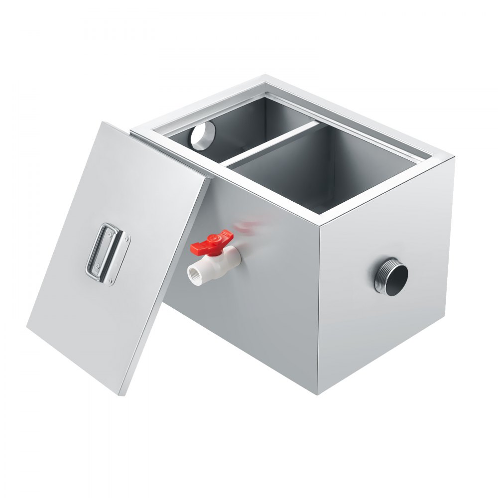 VEVOR Commercial Grease Trap, 3.6 kg Grease Interceptor, Side Inlet Interceptor, Under Sink Stainless Steel Grease Trap, 2.8 GPM Waste Water Oil-water Separator, for Restaurant Canteen Home Kitchen
